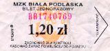 Biaa Podlaska - 1,20z, seria BB, numer biletu czerwony