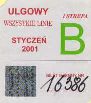 Biaystok, znaczek miesiczny - 01.2001, ulgowy B, wszystkie linie