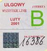 Biaystok, znaczek miesiczny - 02.2001, ulgowy B, wszystkie linie