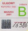 Biaystok, znaczek miesiczny - 03.2001, ulgowy B, wszystkie linie