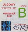 Biaystok, znaczek miesiczny - 09.2001, ulgowy B, wszystkie linie