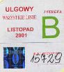 Biaystok, znaczek miesiczny - 11.2001, ulgowy B, wszystkie linie