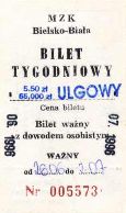 Bielsko-Biaa - bilet tygodniowy, 5,50z/55000z, rok 1996