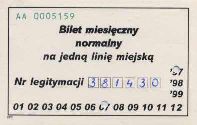 Bielsko-Biaa - bilet miesiczny normalny na jedn lini miejsk