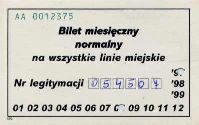 Bielsko-Biaa - bilet miesiczny normalny na wszystkie linie miejskie