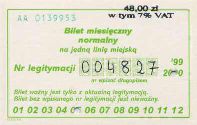 Bielsko-Biaa - bilet miesiczny normalny na jedn lini miejsk