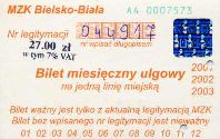 Bielsko-Biaa - bilet miesiczny ulgowy na jedn lini miejsk, 27,00z