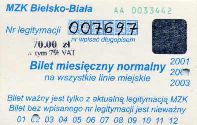 Bielsko-Biaa - bilet miesiczny normalny na wszystkie linie miejskie, 70,00z