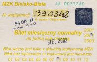 Bielsko-Biaa - bilet miesiczny normalny na jedn lini miejsk, 54,00z
