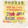 Bolesawiec, bilet miesiczny - marzec 2001, 38z (p29z)