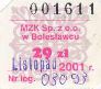 Bolesawiec, bilet miesiczny - listopad 2001, 29z