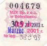 Bolesawiec, bilet miesiczny - marzec 2002, 29z (p30,50z)
