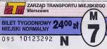 Warszawa, bilet 7-dniowy miejski normalny, 24z - seria 095