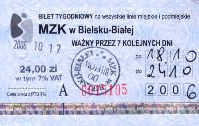 Bielsko-Biaa - bilet tygodniowy, 24z, rok 2006