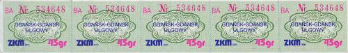 Gdask - karnet 5x45gr, rok 1999
